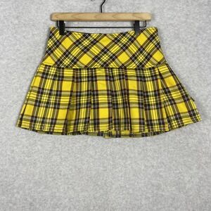Tripp NYC Womens Pleated Mini Skirt Size M Yellow Plaid‎ Academia Preppy Punk